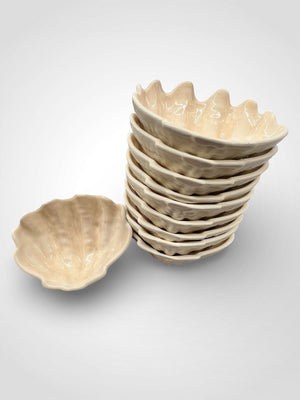 RARE Vintage Handmade Ceramic Footed Clam Shell Bowl Set of 10 - 5" x 7"