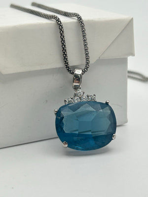 Stauer 925 Sterling Silver Necklace 9.6g Blue Stone Signed Vintage 17 in,