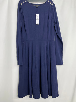 White House Black Market Long Sleeve Knit A Line Dress Officer Blue Women 4P NWT