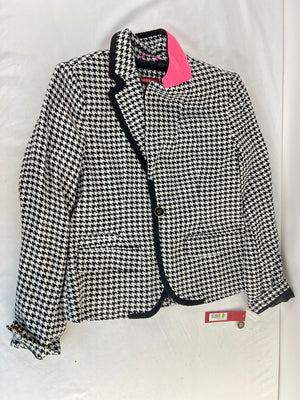 Merona Women Houndstooth Blazer Jacket Size 12 Black White Pink Accent NWT