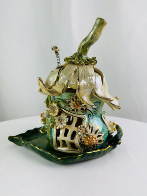 Blue Sky Clayworks Fairy Squash Blossom House Heather Goldminc 10.5" Fairycore