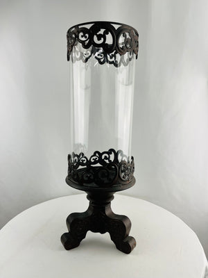 Modern Hurricane Metal Glass Cylindrical 23" Pillar Candle Holder Home Decor