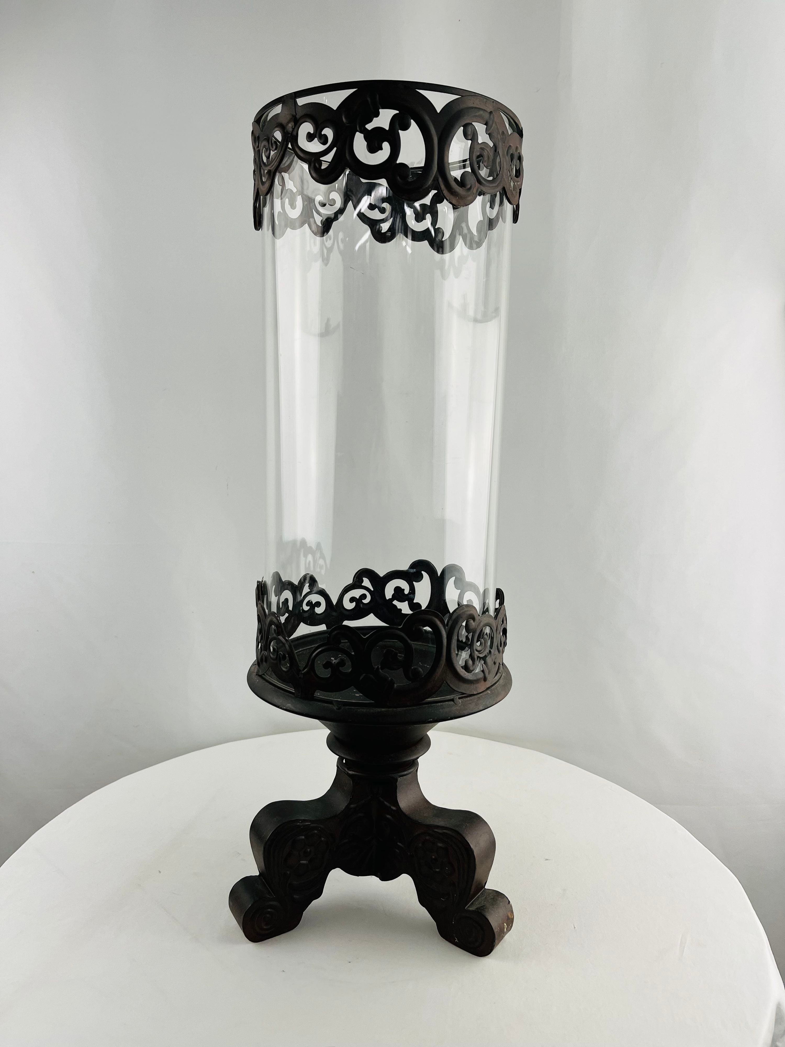 Modern Hurricane Metal Glass Cylindrical 23" Pillar Candle Holder Home Decor