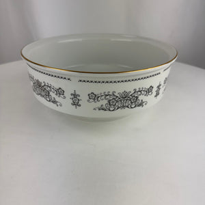 Vintage Henneberg Porzellan 1777 Large Serving Bowl White Black FLoral