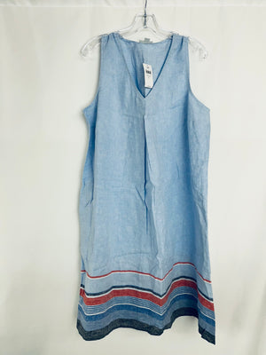 J Jill Love Linen Blue Multicolor Sleeveless Striped Women's Dress Large NWT