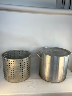 140 Qt Aluminum Stockpot with Strainer Basket 35 Gallon Heavy Duty Boiler Set