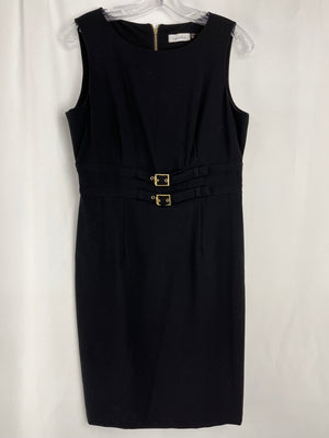Calvin Klein Back Sheath Dress with Double Gold Accent Belts Size 8
