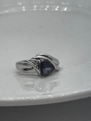 14K White Gold Mystic Topaz Ring 4g Diamond Cut Wavy Band Vintage Size 6.5
