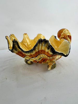 Vintage MCM Fitz & Floyd Seashell Footed Large Clamshell Conch Bowl Dish Sepia