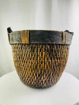 Willow Gathering Garden Harvest Woven Large Basket Vintage Asian 17"x13"