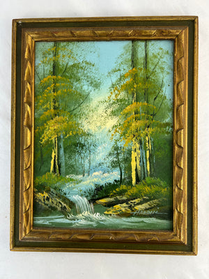 Vintage Framed Oil Painting Forest Waterfall Signed 14.5" x 11.5" by Annoni(?)