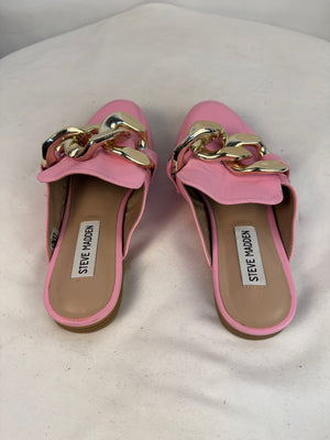 Steve Madden Kiki Pink Loafer Mules Chunky Gold Chain Slides Women's Size 6M