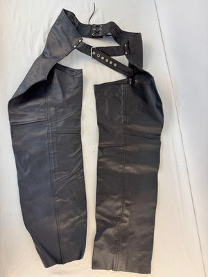 Himalaya Motor Bike Wear Black Leather Motorcycle Chaps Biker Pants - Men's XL