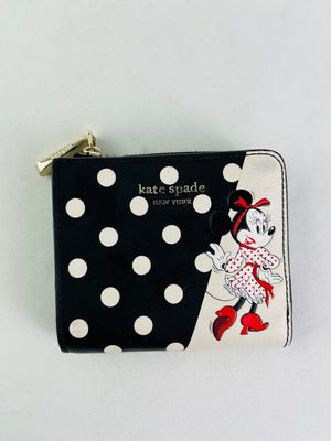 Disney x Kate Spade Minnie Mouse Small Bifold Wallet in Black White Polka Dot