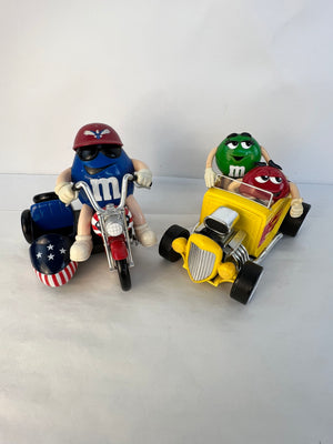 M&M Freedom Rider Motorcycle w/ Sidecar & Yellow Hot Rod Candy Dispensers