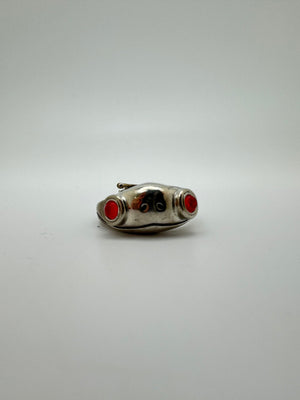 925 Sterling Silver Frog Ring 5.1g Red Eyes Wrap Bypass Adjustable Size 7