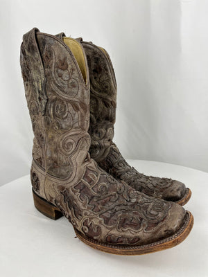 Corral Caian Inlay Square Toe Cowboy Boots A1327 Men's 9D