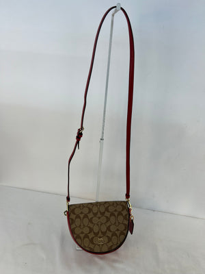 Coach Signature Saddle Bag 23 In Blocked Canvas Red Brown Crossbody C1430