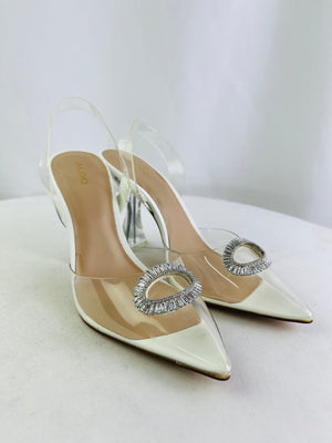 ALDO Cheers Clear Jewel Embellished Slingback Pumps Women's 10B w/ Box