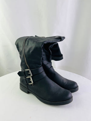 Maurices Nancy 45016 Black Faux Leather Riding Knee High Boots Women's 8.5M
