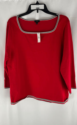 Talbot's Women's Red White Trim Long Sleeve Pullover Shirt Size XL NWT MSRP $89