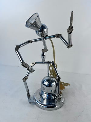 Vintage MECHANICAL ROBOT DESK LAMP Chrome Poseable - Works