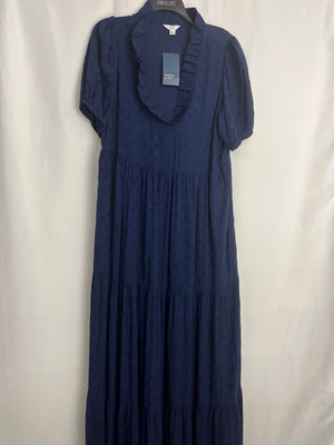 Crown & Ivy Ruffle Neck Navy Tiered Maxi Short Sleeve Dress Women's Large NWT