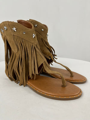 Steve Madden Fowler Chestnut Suede Sandal with Fringe Size 8M