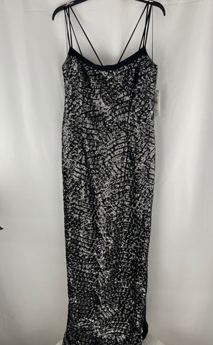 Aidan Mattox Women Black Silver Embroidered Sequin Formal Dress Size 10 NWT $245