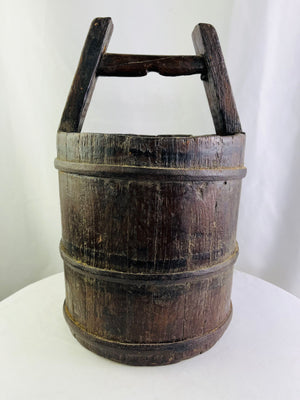 Antique Vintage Wooden Stave Milk Well Bucket Heavy Iron Banded Privative Pail