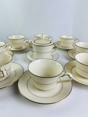 Noritake Sorrento 7565 Ivory China Tea Set of 24 Cups, Saucers, Sugar Bowl w Lid