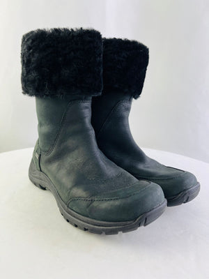 UGG Evanna Waterproof Black Leather Tall Wool Lined Boots Women's Size 8 w/ Box