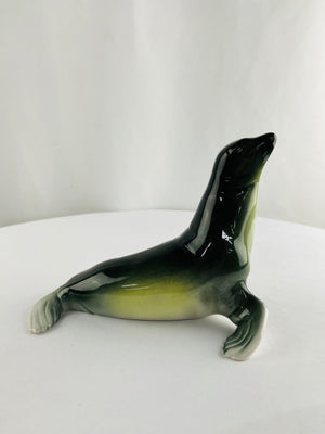 Royal Dux Bohemia #395 Hand Painted Porcelain Grey Green Glaze Seal Figurine