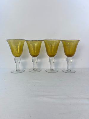 Artland Iris Amber Glasses with Seeded Bubbles Clear Stem 8" Set of 4