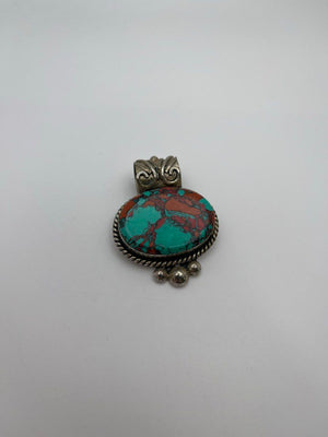 Mexico 925 Sterling Silver Turquoise Pendant 18.8g Copper Oyster Slide Charm