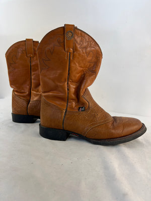 Justin J-Flex 4612 Tan Brown Leather Pull On Western Cowboy Boots Men's Size 9D