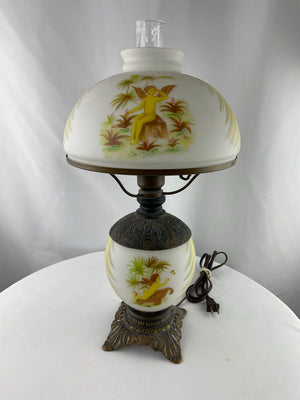 Vintage Three Way Hurricane Lamp Hand Painted Cherub Fairies