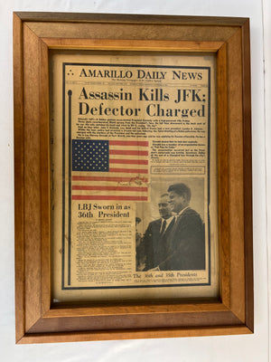 Framed Amarillo Daily Newspaper John F Kennedy Assassination November 23 1963