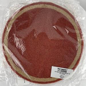 Pier 1 Imports Set of 5 New Round Burnt Orange Beads and Burlap Placemats