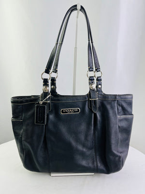 Coach Gallery Black Pleated Cowhide Leather East West Tote Handbag | F15147