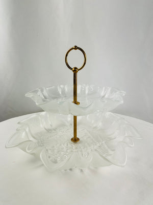 Mikasa Frosted Christmas Story 2 Tier Ruffled Edge Glass Serving Tray
