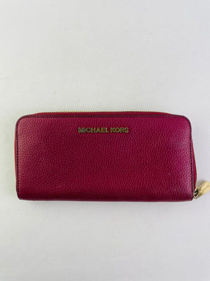 Michael Kors Dark Red Pebbled Leather Large Zip Wallet