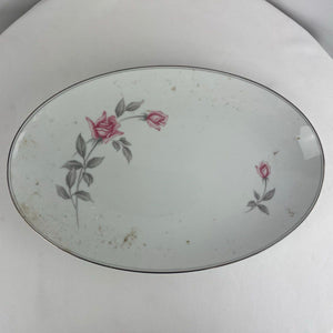 Noritake Rosemarie 16" Oval Serving Platter Pink Rose Platinum Trim Japan
