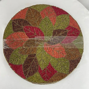 Pier 1 Imports Red/Green/Brown Beaded Placemats Set of 5 Home Decor