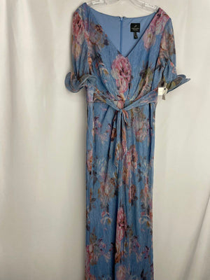 Adrianna Papel Floral Ruffle Sleeves Maxi Dress 01515 Blue Pink Size 14