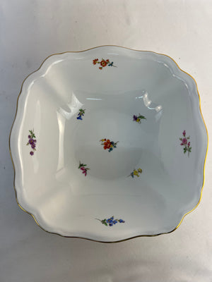 Meissen Scattered Flowers Square Serving Bowl Vegetable 10.5" Gold Rim