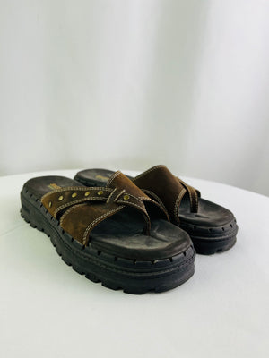 Vintage Y2K Skechers Brown Leather Chunky Platform Slide Sandals Women's 8