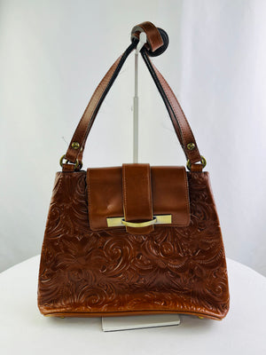Patricia Nash Larone Florence Tan Embossed Leather Shoulder Handbag