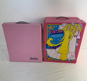Vtg Barbie Case Lot 1977 Double Trunk & 1985 Pink Vinyl Fashion Doll Case Mattel