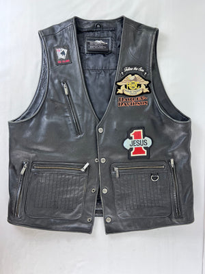Harley-Davidson Men's Black Leather Vest with Patches Size XL Preowned